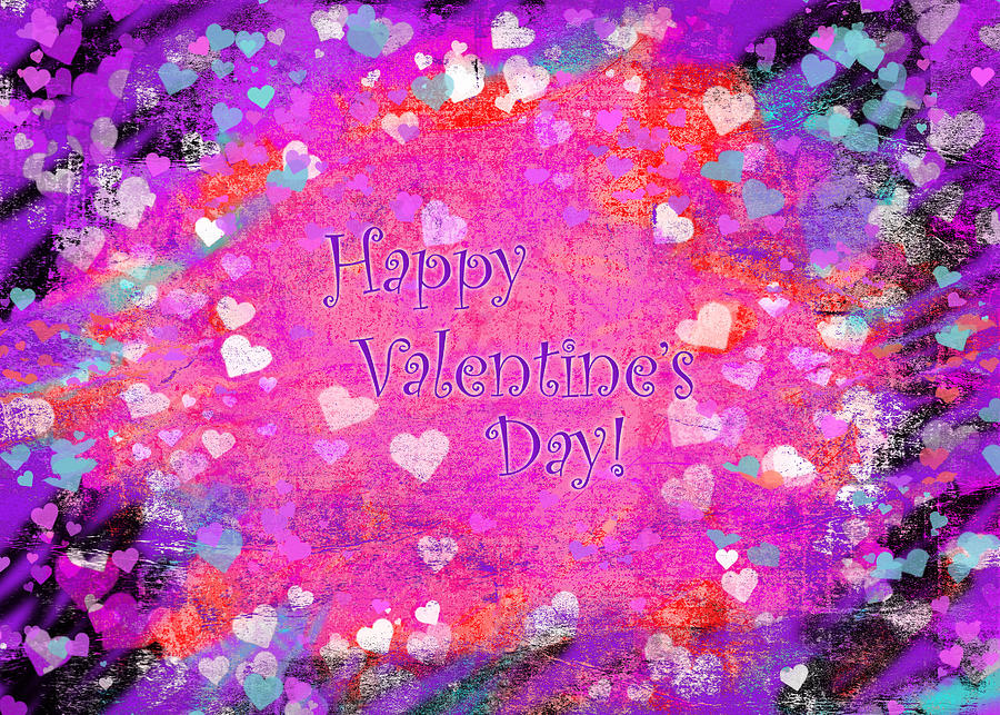Happy Valentines Day grunge hearts greeting card Mixed Media by Marianne Campolongo