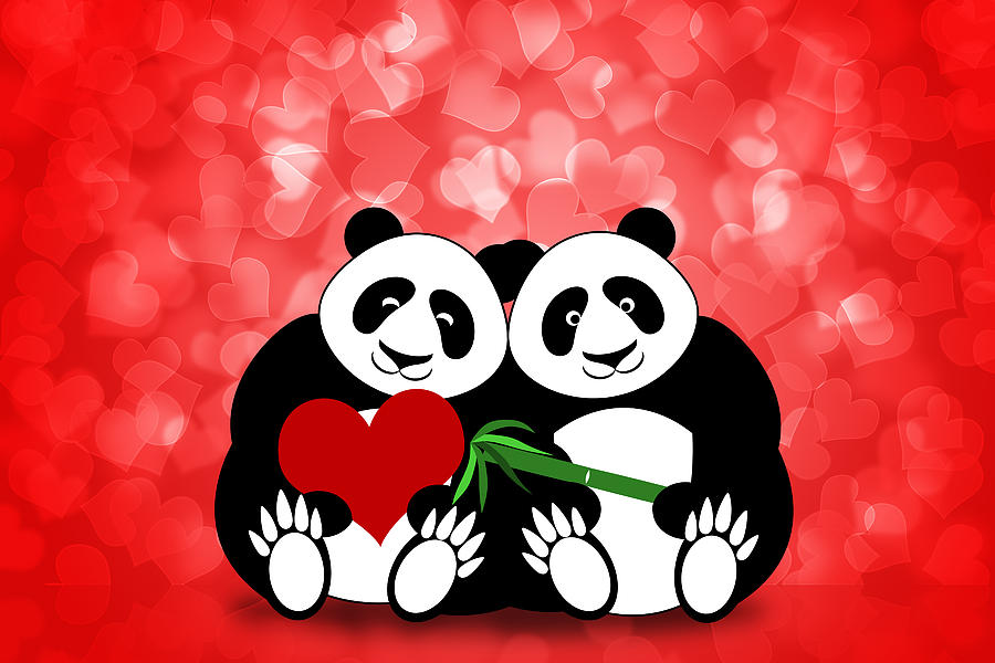 Happy Valentines Day Panda Couple Hearts Bokeh Photograph by David Gn
