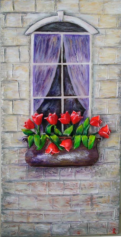 Tulip Painting - Happy Window by Raya Finkelson