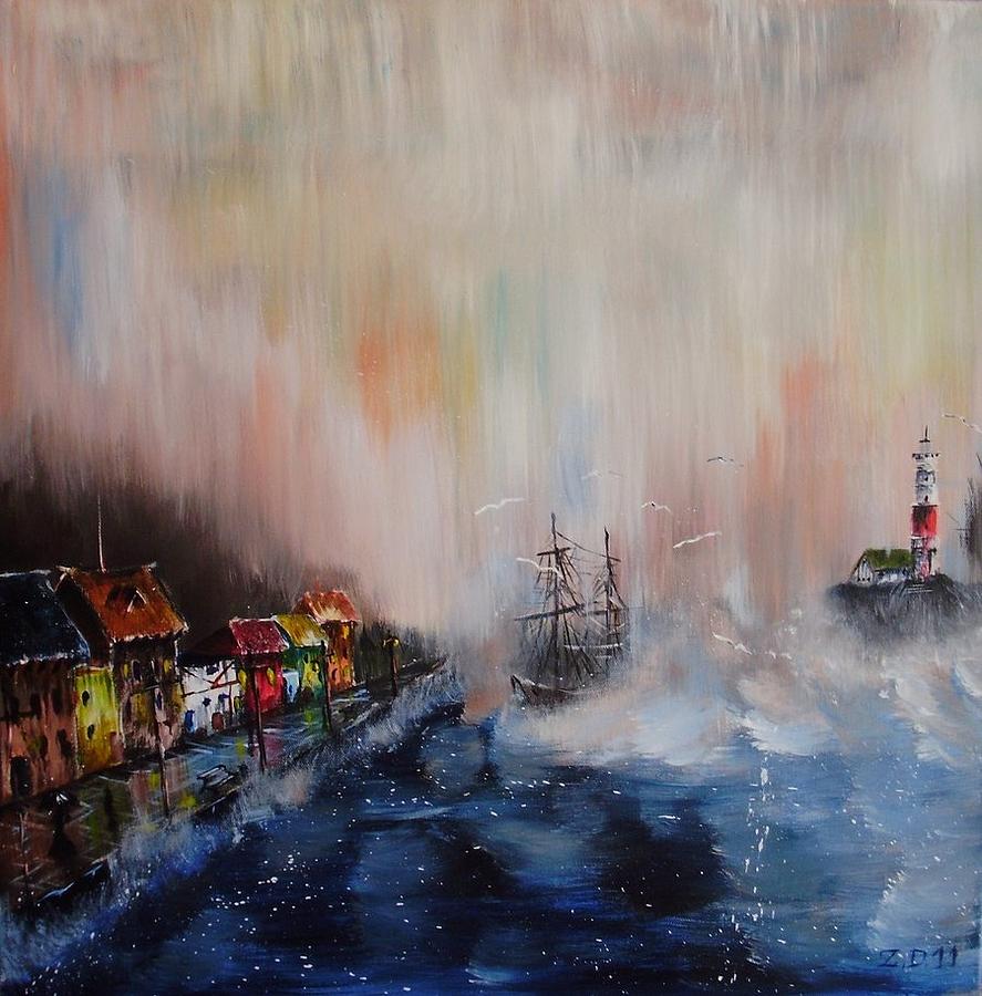 Seagull Painting - Harbor by Danas Zymonas