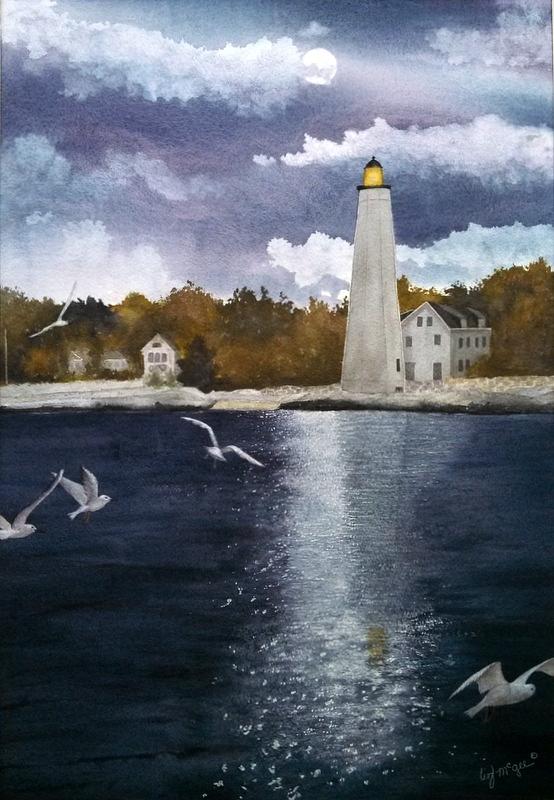 Harbor Light Painting by Lizbeth McGee
