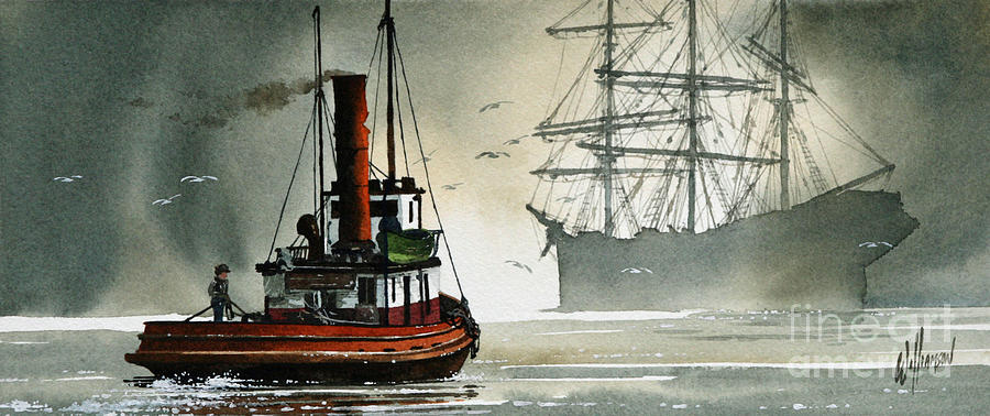 Tugs Painting - Harbor Night by James Williamson