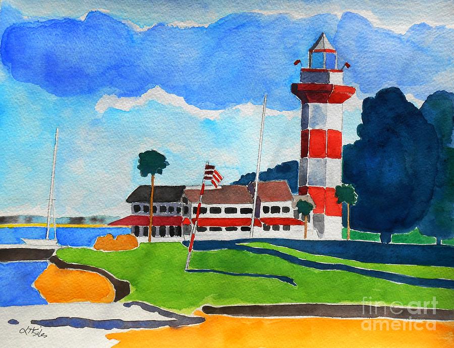 Golf Painting - Harbour Town 18th Noon SC by Lesley Giles