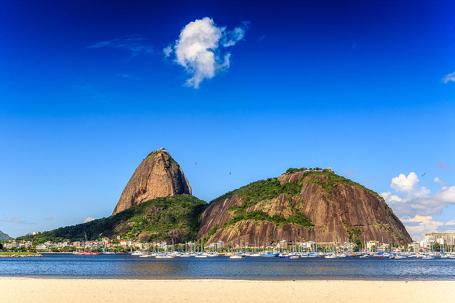 Harbor with boats against Sugarloaf Mountain, Rio de Janeiro, Brazil Photograph by Raphael Koerich