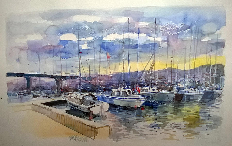 Harbor with boats Painting by Lorand Sipos - Fine Art America