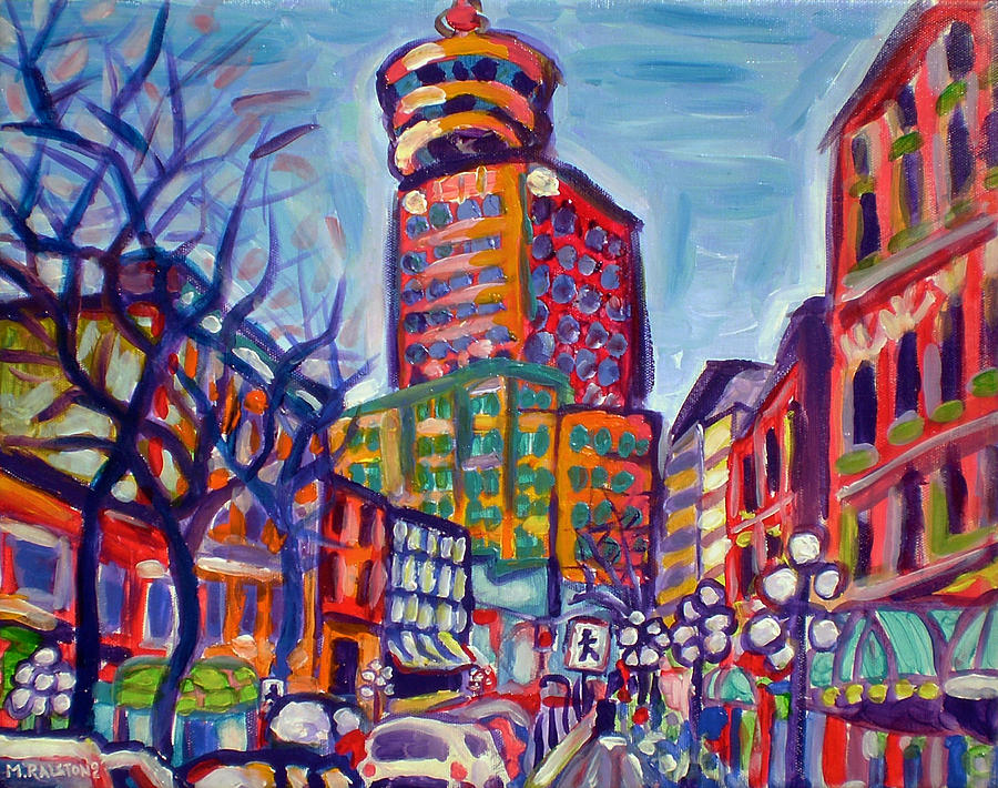 Car Painting - Harbour Centre From Gastown by Morgan  Ralston