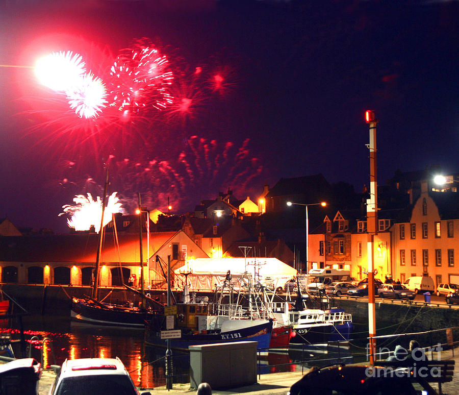 Boat Photograph - Harbour Fireworks by David Cairns