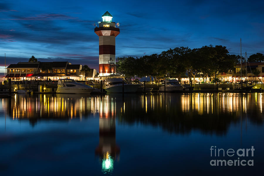 Harbour Town and the Lighthouse at Twilight Hilton Head Island South Carolina Photograph by Dawna Moore Photography