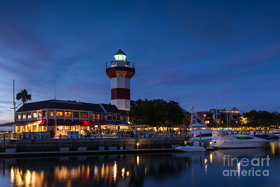 Harbour Town Lighthouse at Night Hilton Head Island South Carolina Photograph by Dawna Moore Photography