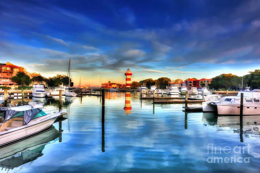 Light House Photograph - Harbour Town with light house by Dan Friend