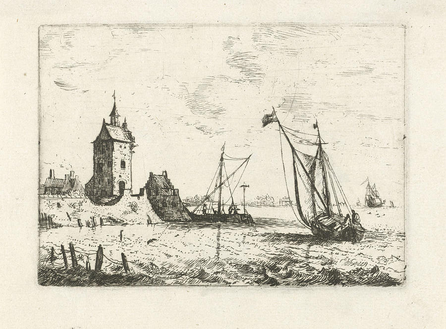 Harbour View With A Watchtower, Bonaventura Peeters Drawing by