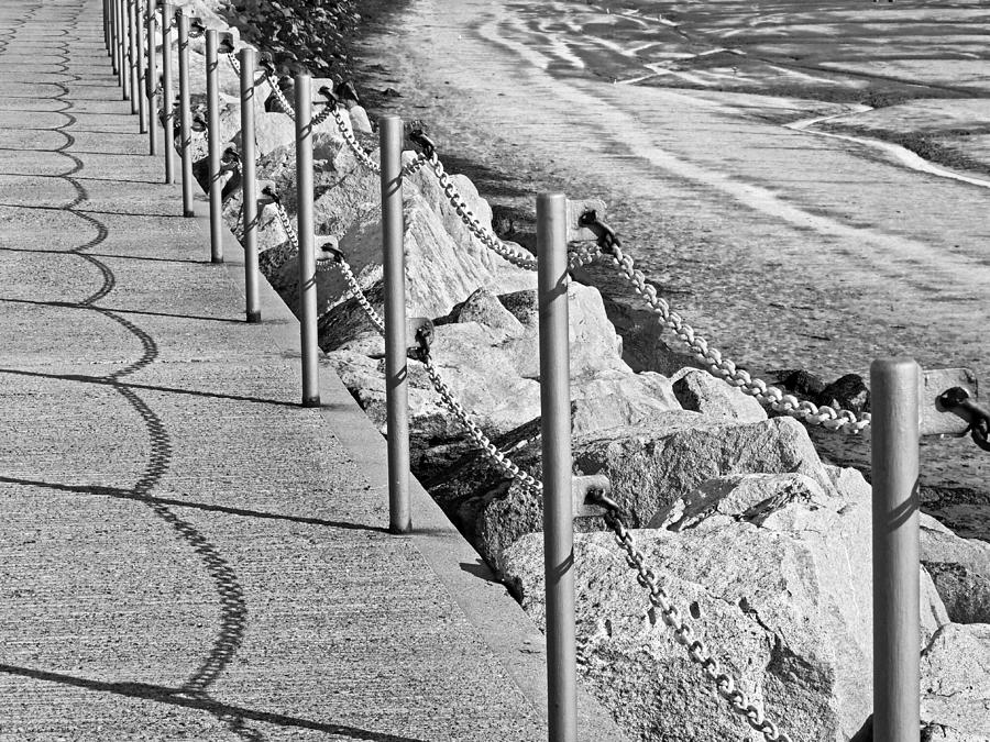 Abstract Photograph - Harbour Wall Shadows in Black and White by Gill Billington