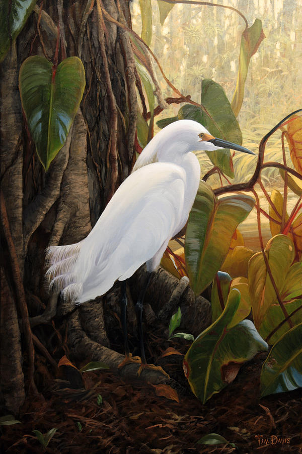 Egret Painting - Hard to Hide by Tim Davis