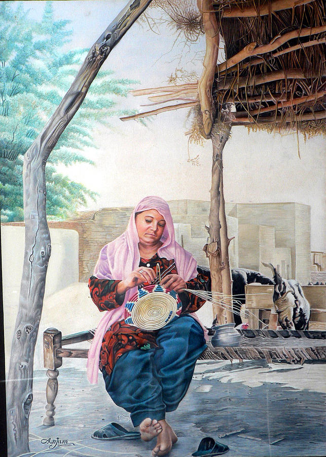 Hard Workar Women Painting By Saeed Anjum