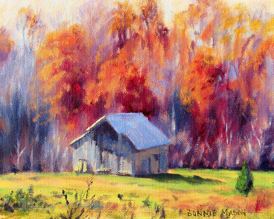 Farm Painting - Hardy Road Barn- In Autumn by Bonnie Mason