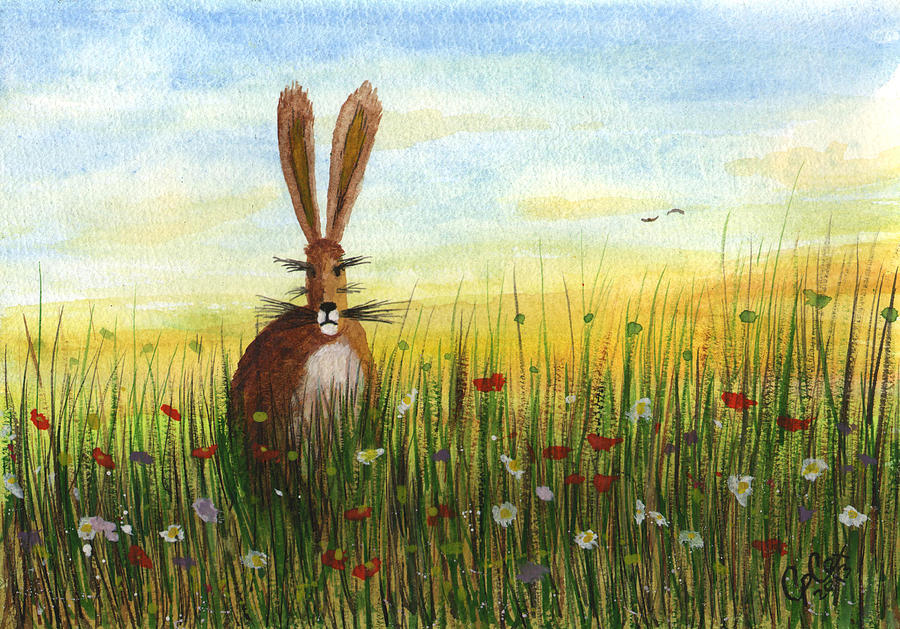 Wildlife Painting - Hare in a meadow #5 by Chris Cox