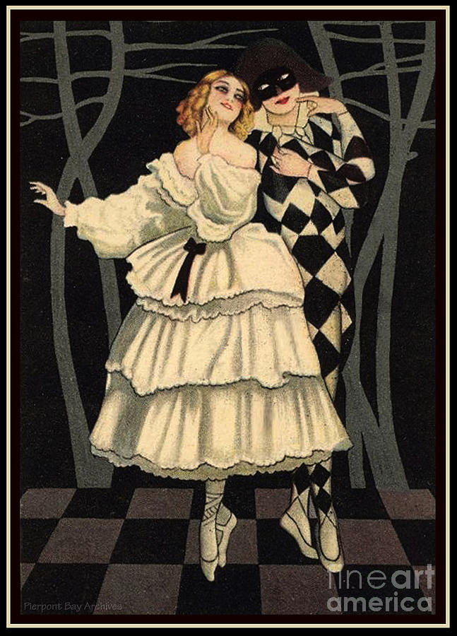 Harlequin and His Lady Love Ballet Dancing Pair Digital Art by Pierpont Bay Archives