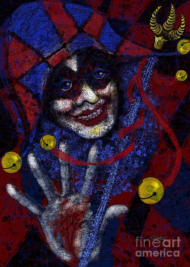 Abstract Digital Art - Harlequin in Red and Blue by Carol Jacobs