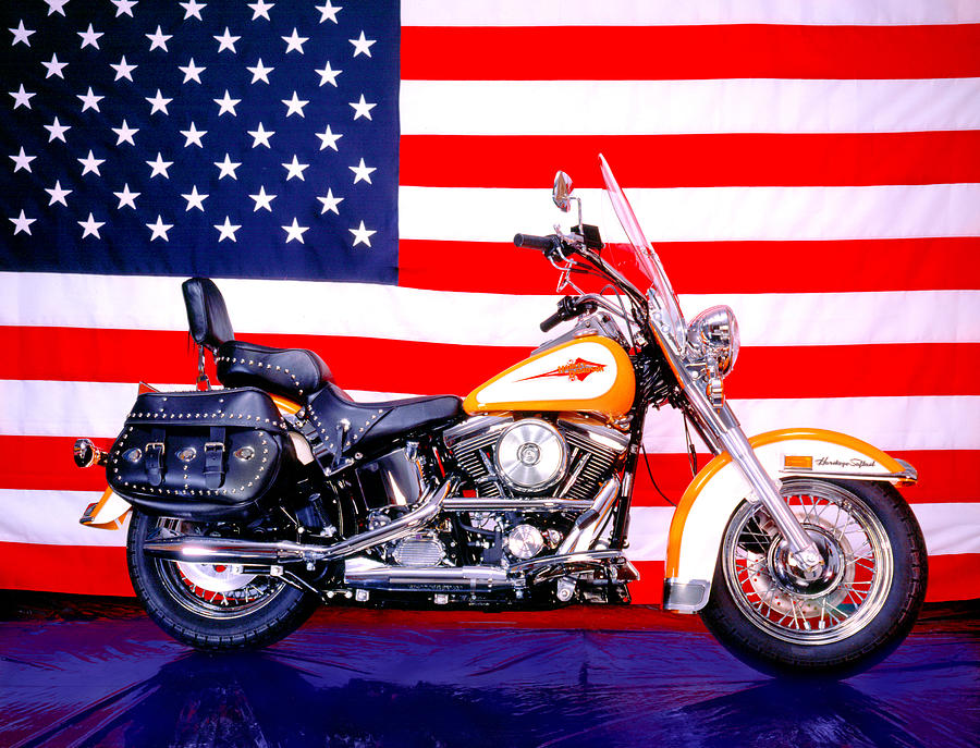 Harley and US Flag Photograph by Gary De Capua