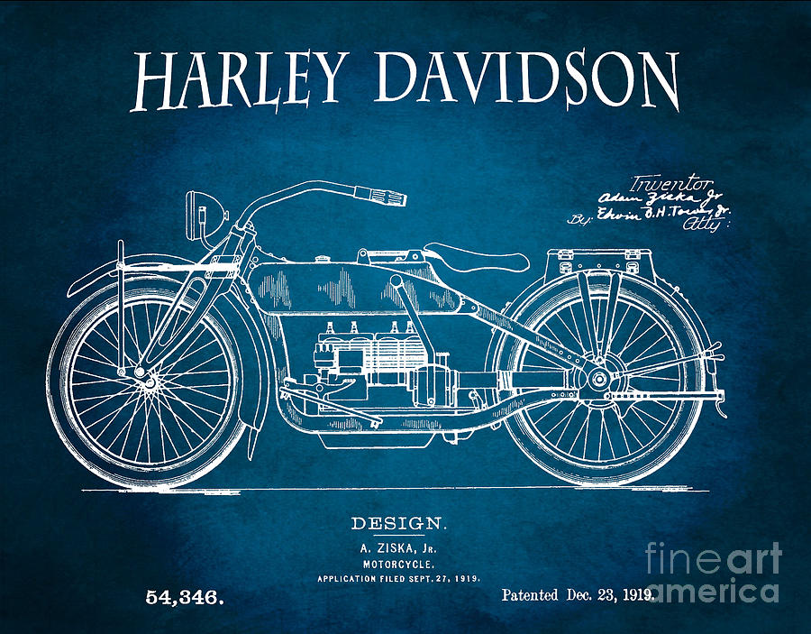 Harley Davidson 1919 Patent Digital Art by Patricia Lintner