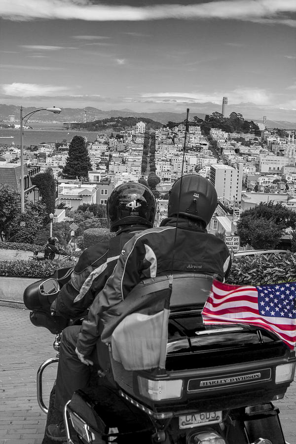 Harley Davidson driving down Lombard  Street San Francisco  Photograph by John McGraw