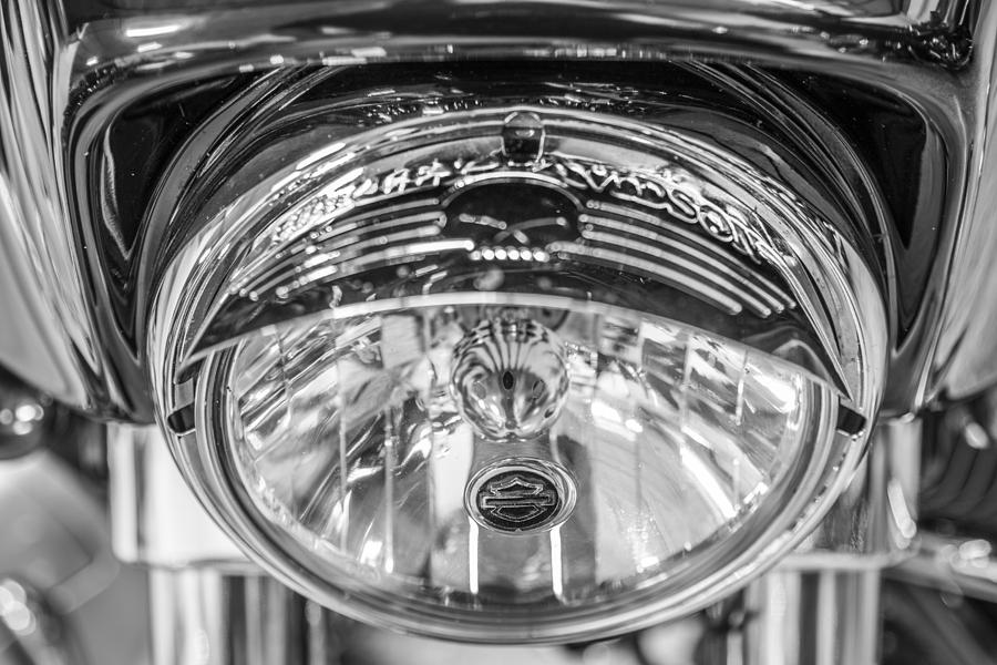 Harley Davidson Headlight Black and White  Photograph by John McGraw