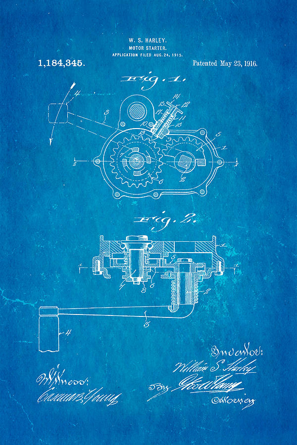 Fork Photograph - Harley Davidson Kick Starter Patent Art 1916 Blueprint by Ian Monk