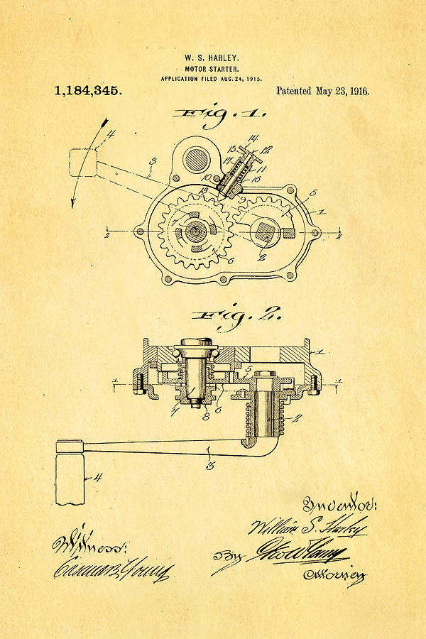 Fork Photograph - Harley Davidson Kick Starter Patent Art 1916 by Ian Monk