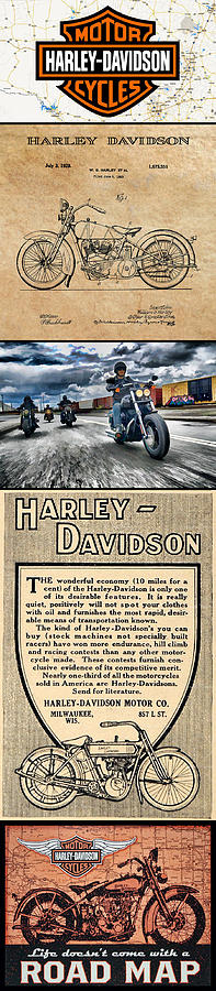 Harley-Davidson Montage with Austin map Digital Art by Photographic Art by Russel Ray Photos