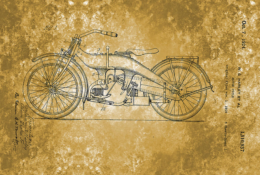 Harley Davidson Motor Cycle Patent From 1924 Painting by Celestial Images