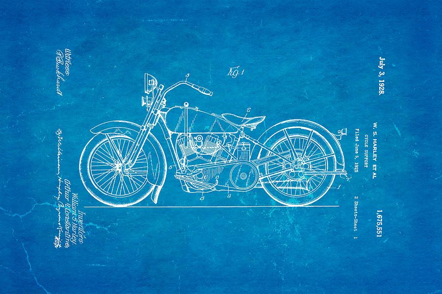Fork Photograph - Harley Davidson Motor Cycle Support Patent Art 1928 Blueprint by Ian Monk
