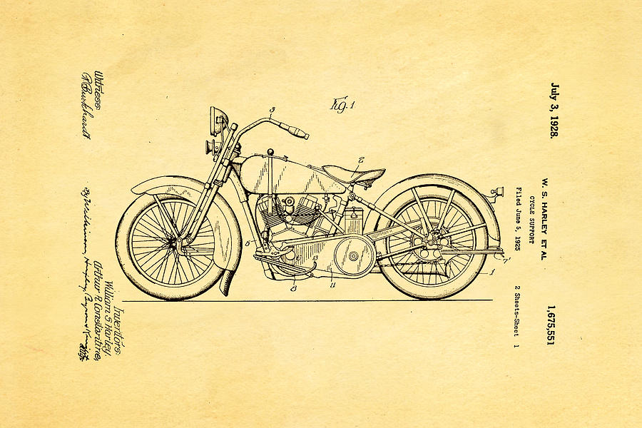 Fork Photograph - Harley Davidson Motor Cycle Support Patent Art 1928 by Ian Monk