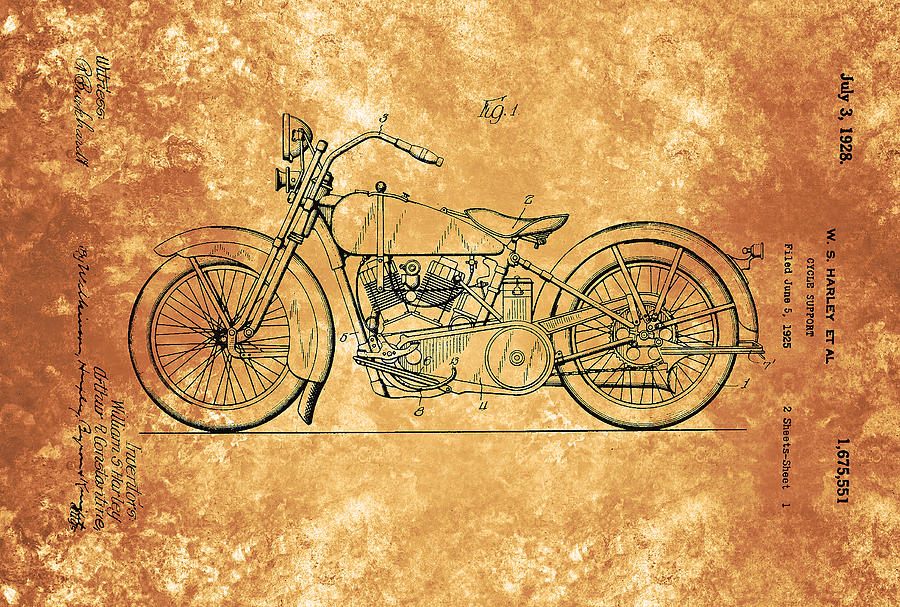 Harley Davidson Motorcycle Cycle Support Patent 1928 Painting by Celestial Images