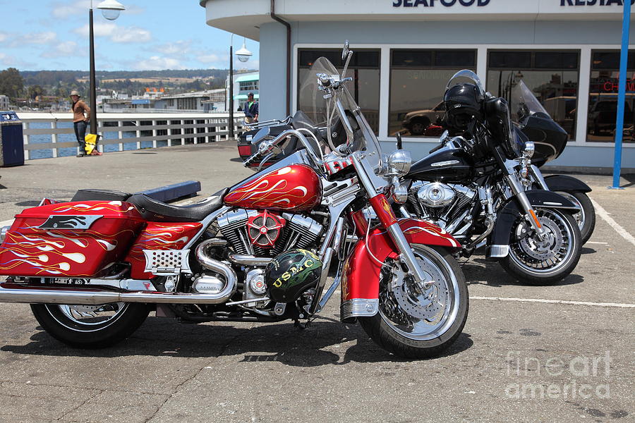 Harley Davidson Motorcycle On The Municipal Wharf At Santa Cruz