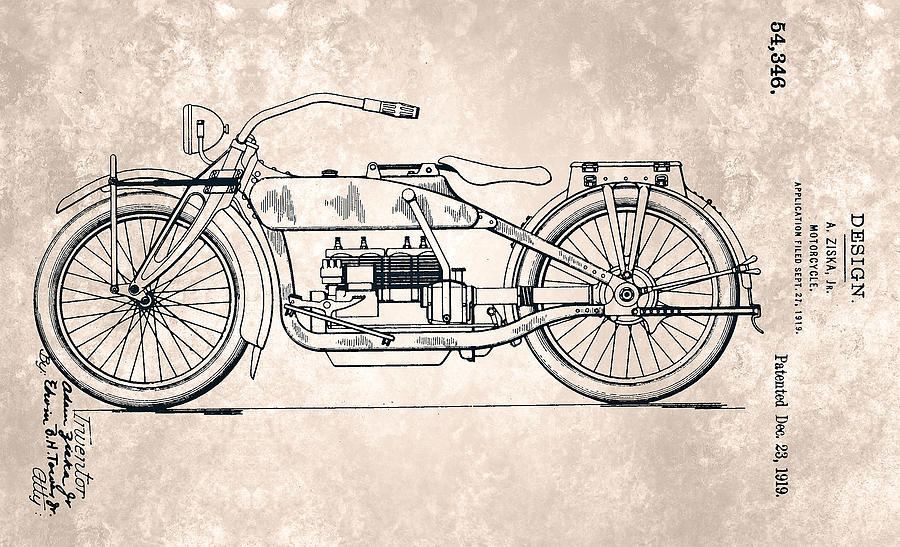 HARLEY-DAVIDSON Motorcycle Patent from 1919 Painting by Celestial Images