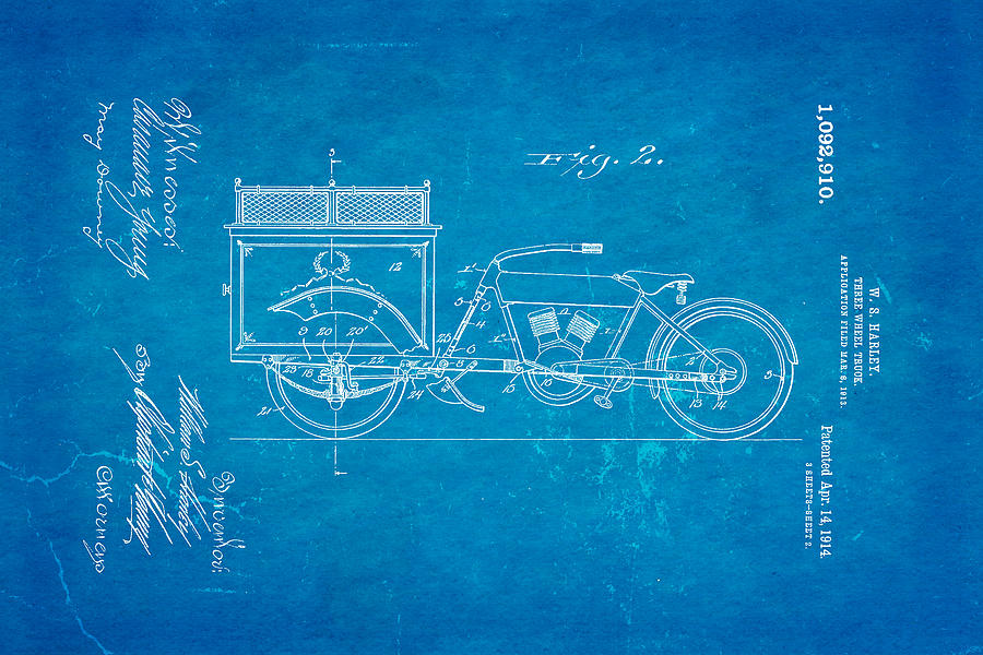 Fork Photograph - Harley Davidson Three Wheel Truck 2 Patent Art 1914 Blueprint by Ian Monk