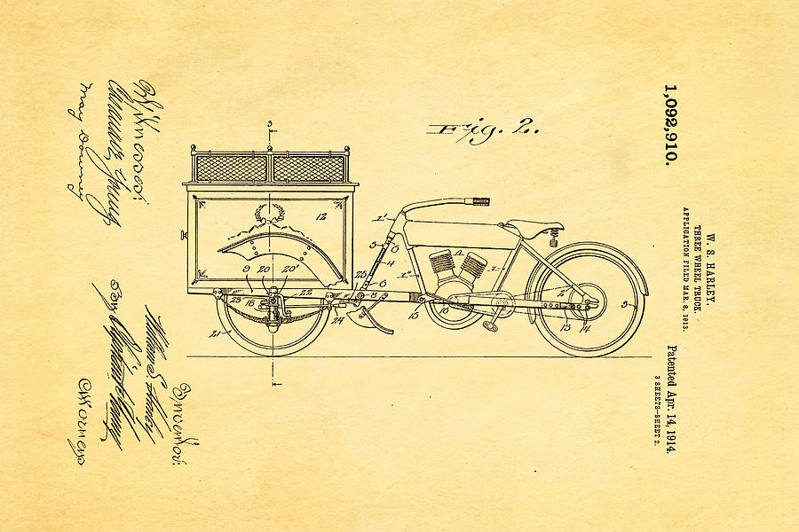 Fork Photograph - Harley Davidson Three Wheel Truck 2 Patent Art 1914 by Ian Monk