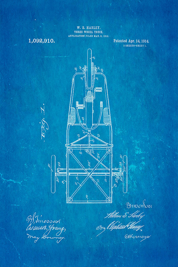 Fork Photograph - Harley Davidson Three Wheel Truck Patent Art 1914 Blueprint by Ian Monk