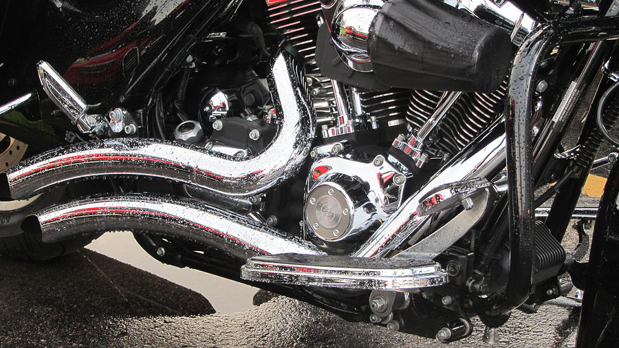 Harley Engine Close-up Rain 2 Photograph by Anita Burgermeister