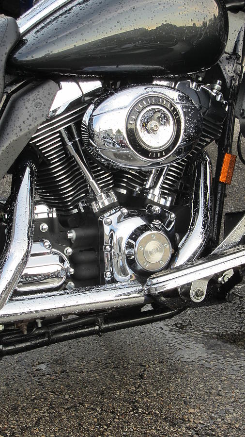 Harley Engine Close-up Rain 3 Photograph by Anita Burgermeister