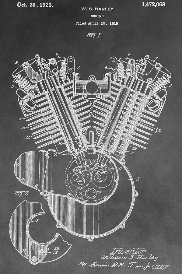 Engine Digital Art - Harley Engine Patent by Dan Sproul Engine Digital Art - Harley Engine Patent by Dan Sproul