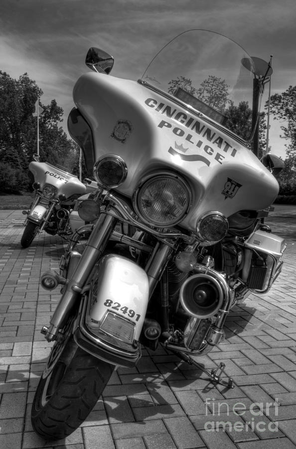 Harleys In Cincinnati BW Photograph by Mel Steinhauer