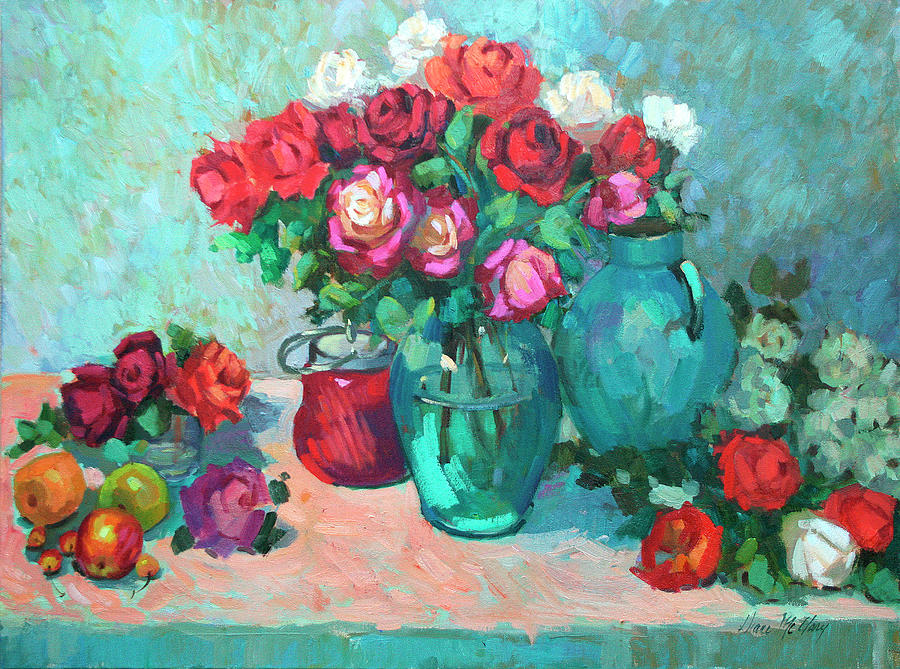 Still Life Painting - Harmony in Red Roses by Diane McClary