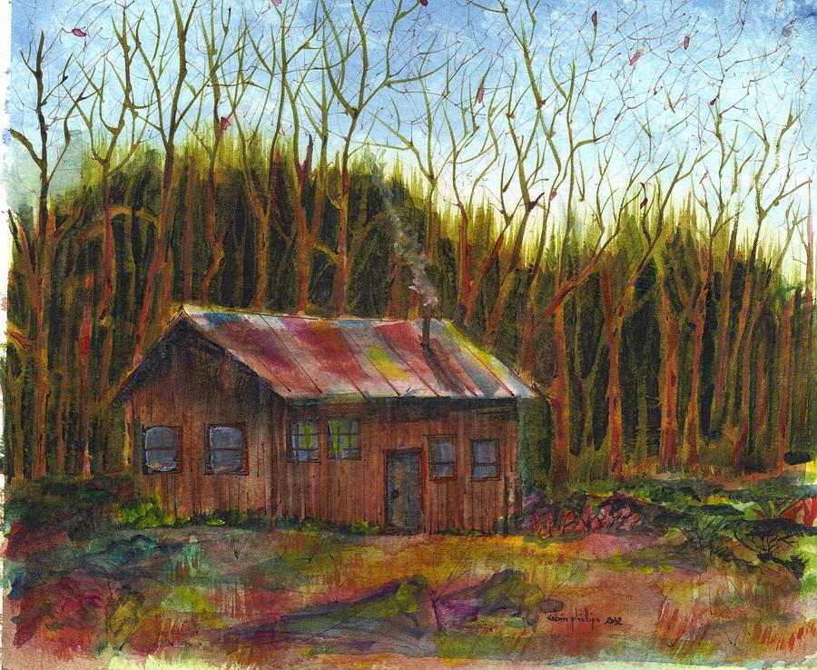 Tree Painting - Harnett County cabin by Robin Phillips