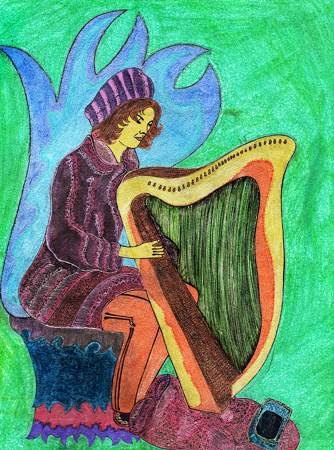 Harp Lady Painting by Alex Art
