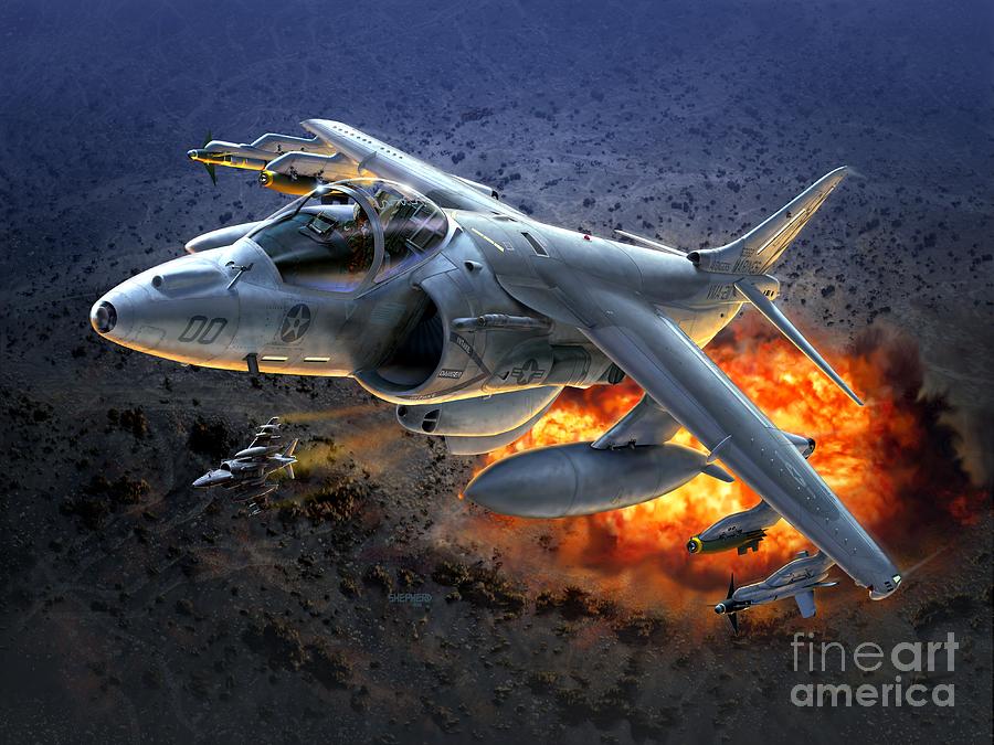 Av-8b Digital Art - Harrier By Night by Stu Shepherd
