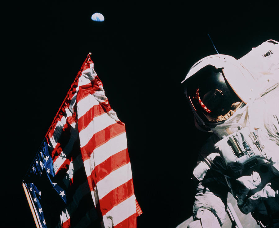 Harrison Schmitt Next To Us Flag On Moon Photograph by Nasa/science ...