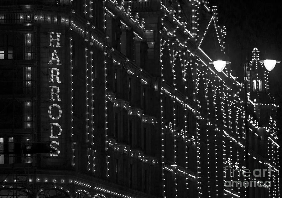 London Photograph - Harrods Lights at Night by Clare Bambers