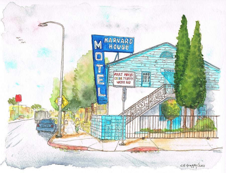 Harvard House Motel in Hollywood Blvd - Los Angeles - California Painting by Carlos G Groppa