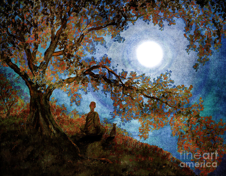 Buddha Digital Art - Harvest Moon Meditation by Laura Iverson